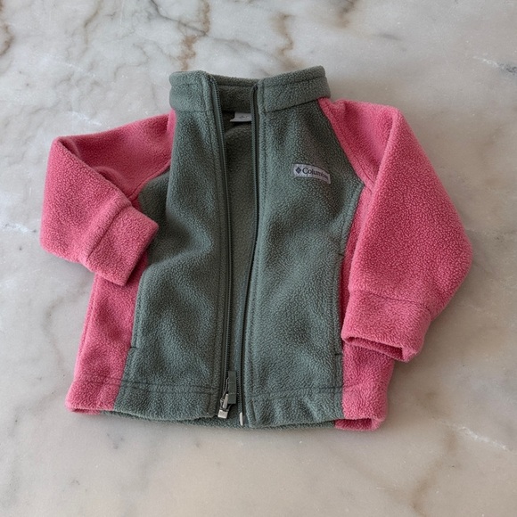 Columbia Baby Girls' Benton Springs Fleece Zip Jacket in Pink Green 6-12 Months - Picture 10 of 12